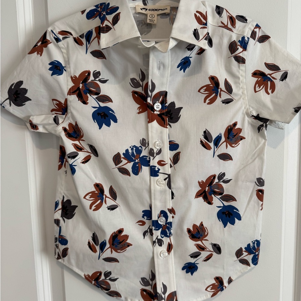 Appaman boy's Floral Button Down Shirt - White, Blue, Brown